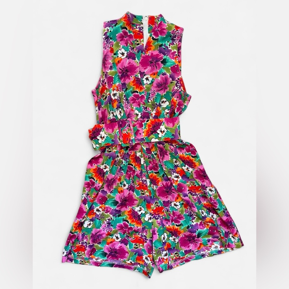 VTG 80s Mainframe Floral Playsuit With Belt Size 5